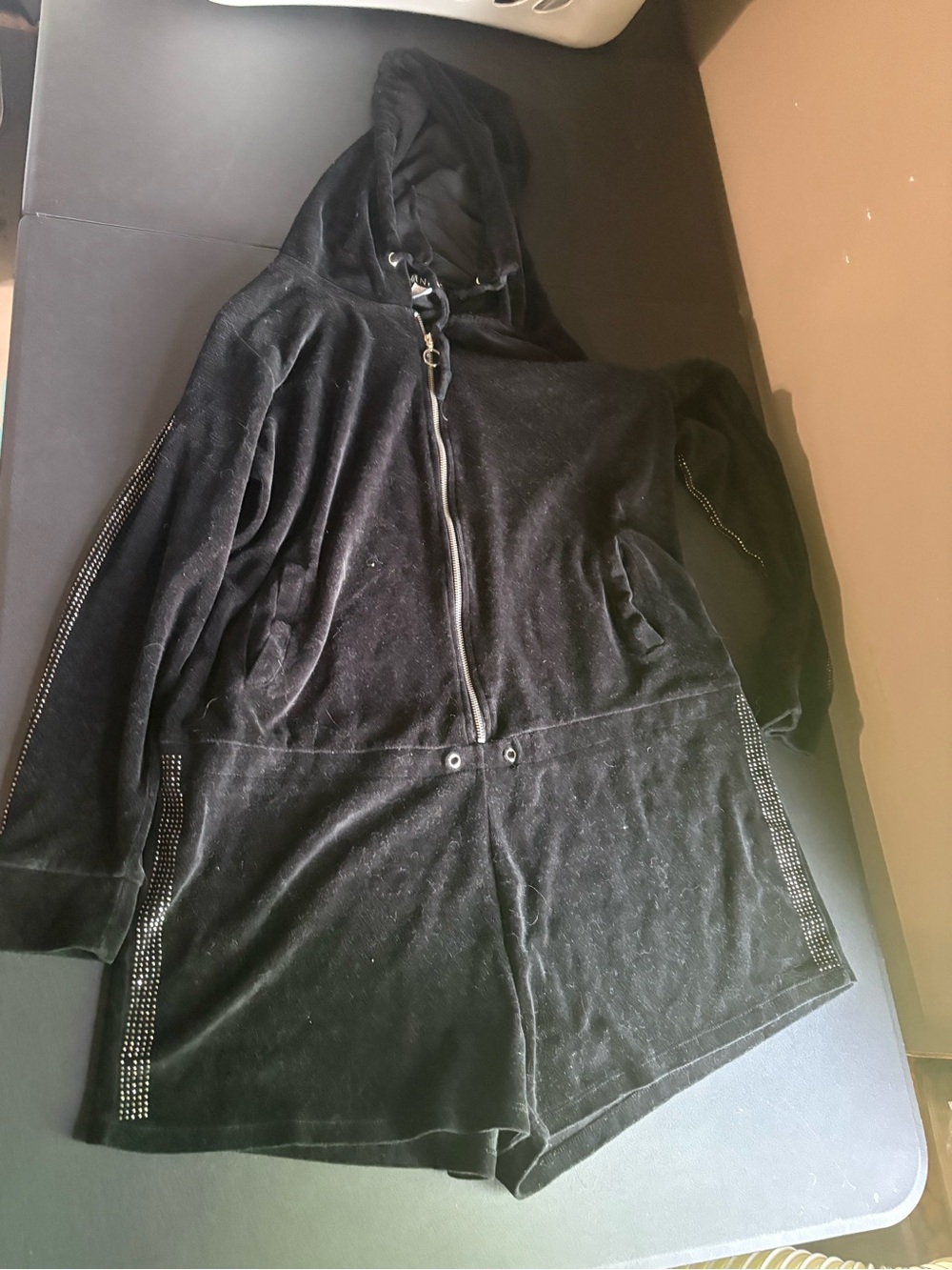 Black Hooded Jumpsuit with Sparkles on the side